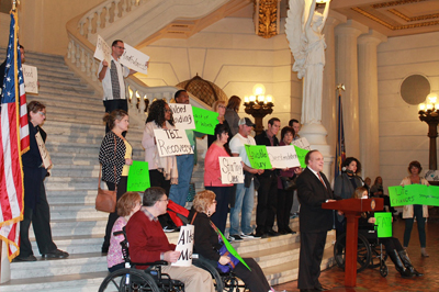 A group of attendees at the brain injury rally