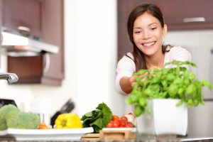 woman preparing healthy meal in kitchen