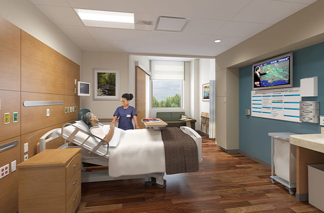 Rendering of patient room at Riddle Hospital