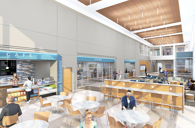 Rendering of cafe area at Riddle Hospital