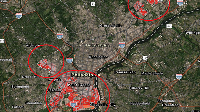 Philadelphia region showing  hotspots for urologic cancer