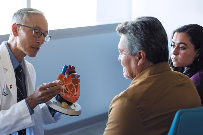 Doctor showing people a 3D heart