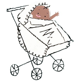 Illustration of baby in a stroller